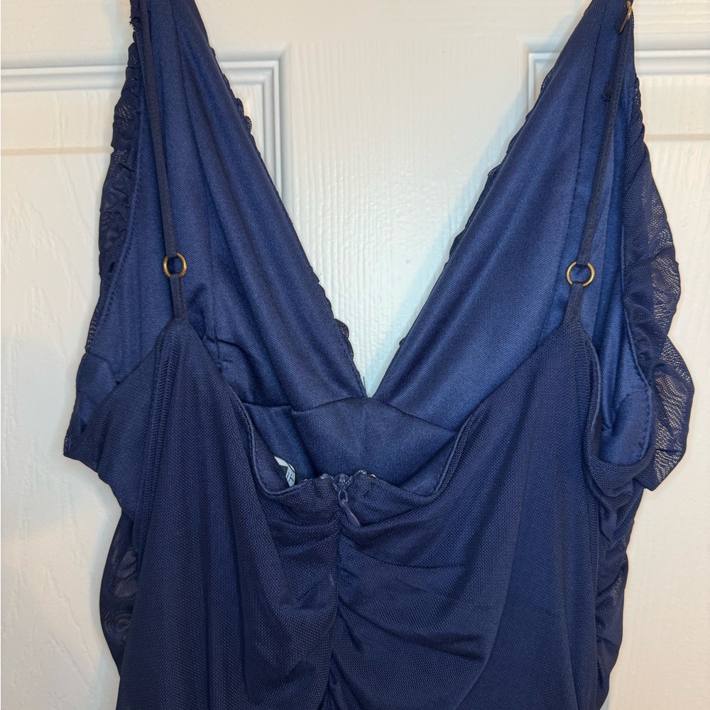 Navy Mesh Ruched Dress - Picture 5 of 6